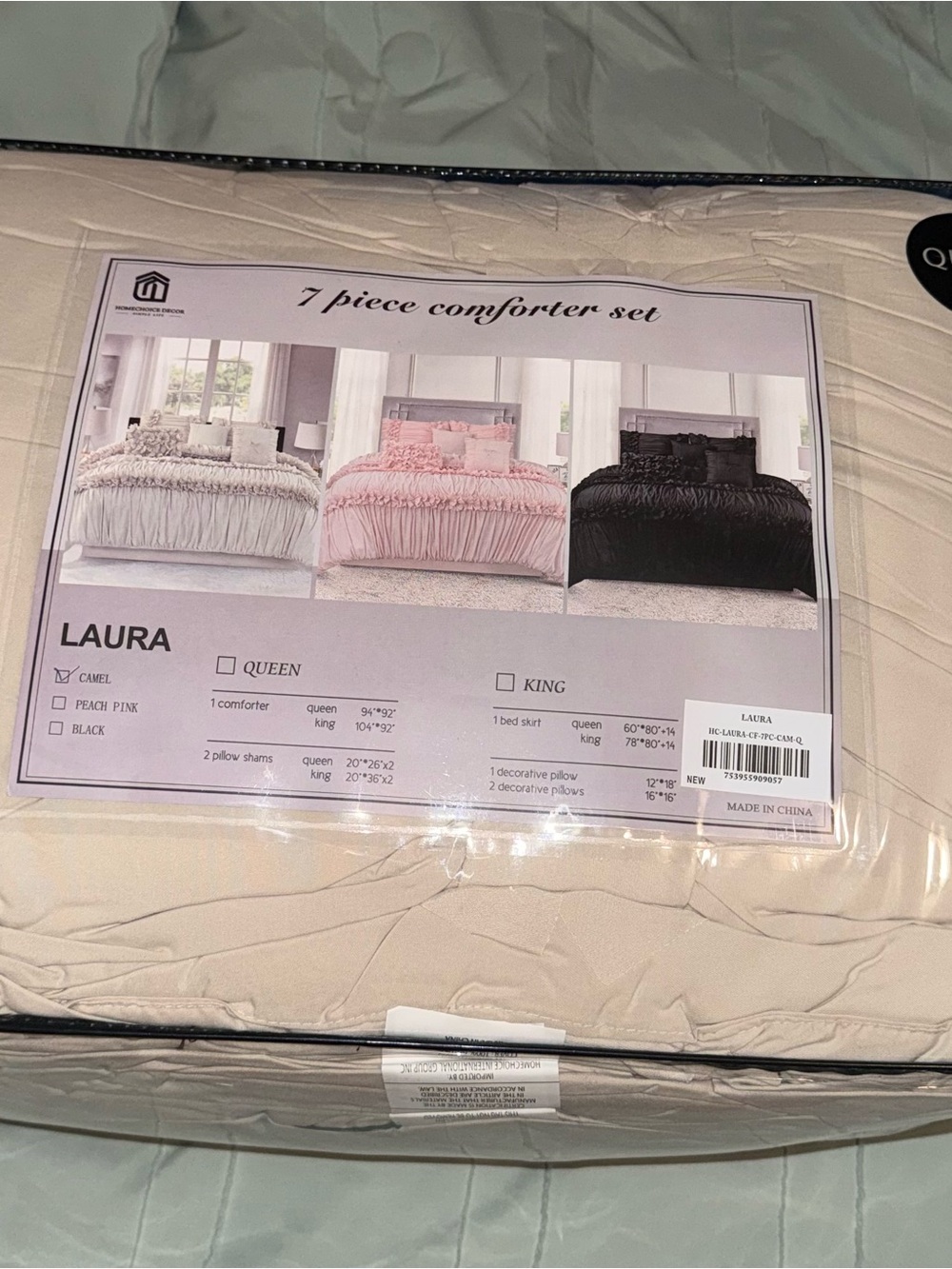 Aura Laura 7-Piece Comforter Set in Peach Pink